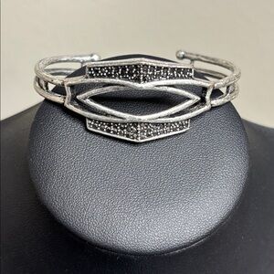 Lucky Brand Silver Tone Pave Hematite Openwork Cuff Bracelet